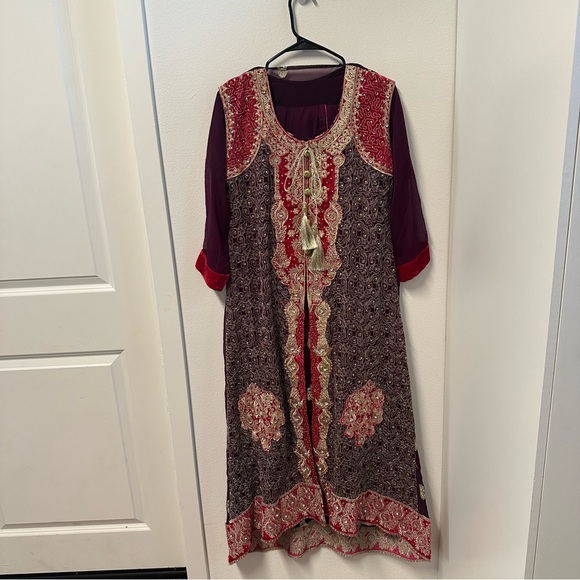 Pink and purple fully embroidered two piece salwar kameez set - Picture 2 of 11